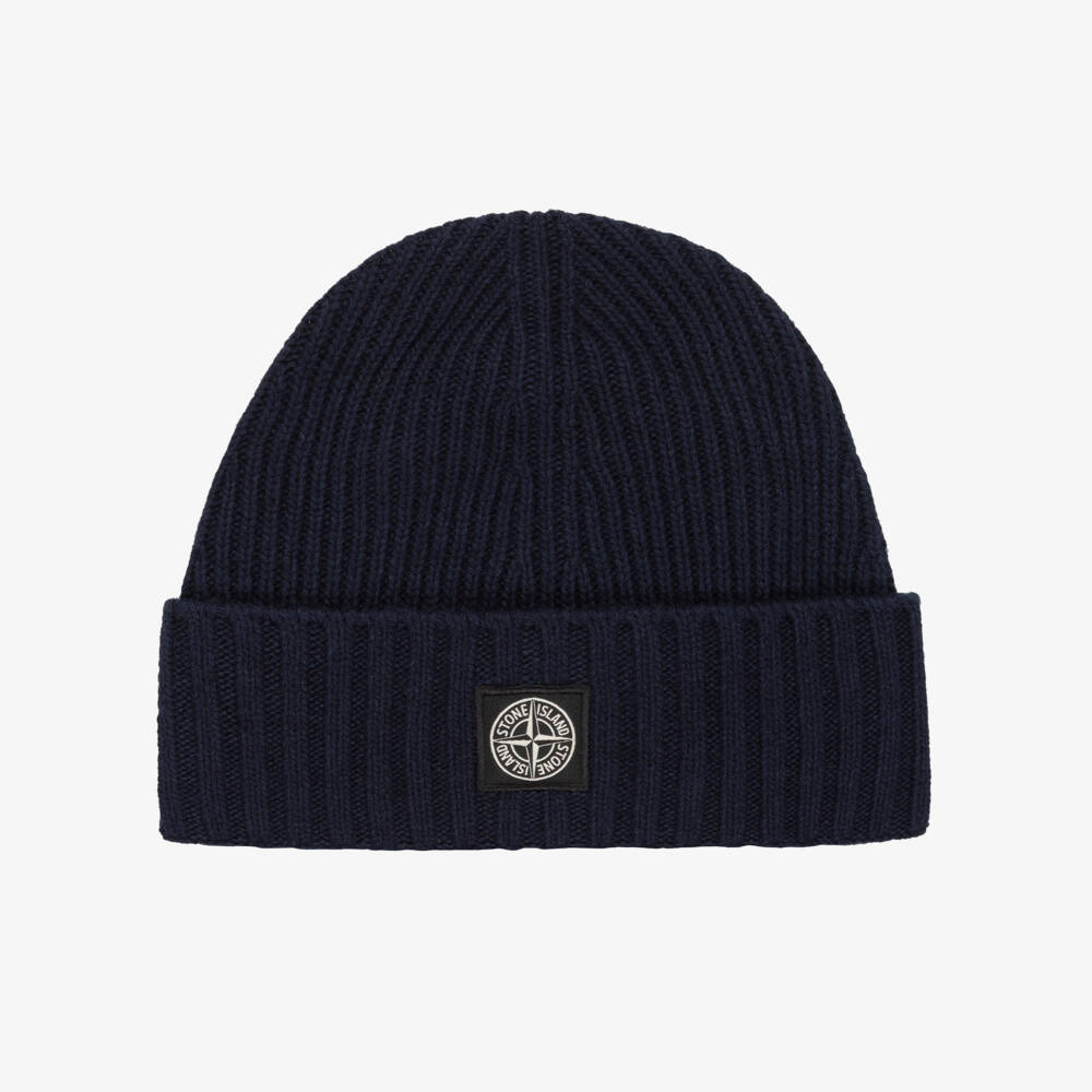 Stone Island Junior-Boys Navy Blue Knitted Wool Beanie Hat | Childrensalon