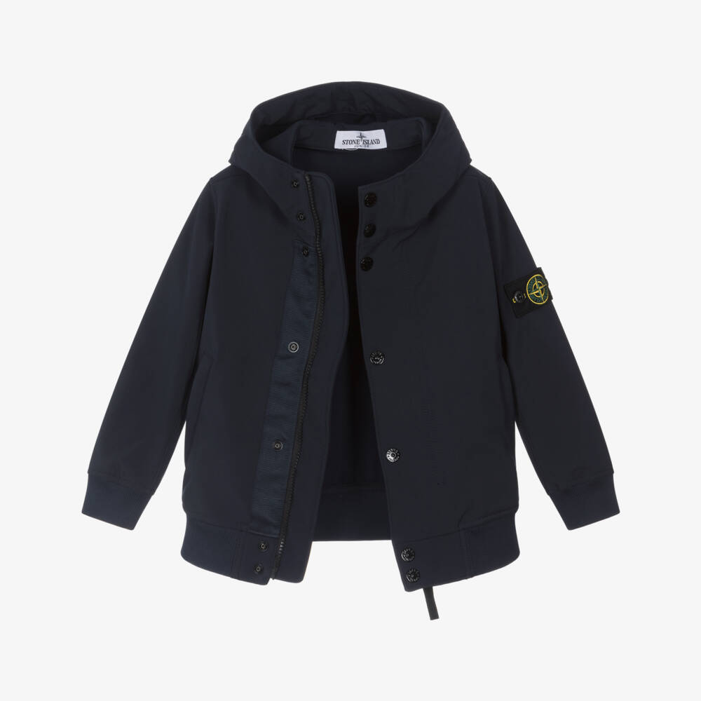Stone Island Junior-Boys Navy Blue Soft Shell Waterproof Jacket | Childrensalon