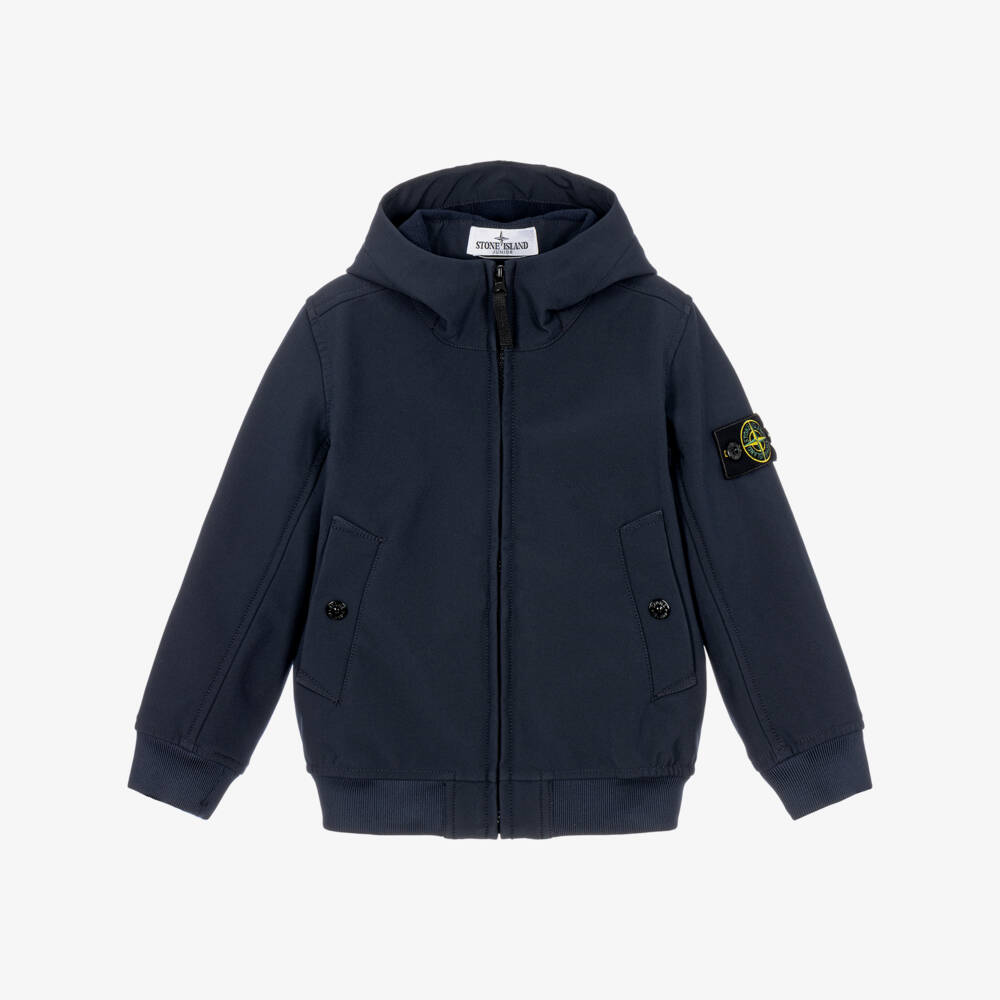 Stone Island Junior-Boys Navy Blue Water Resistant Soft Shell Jacket | Childrensalon