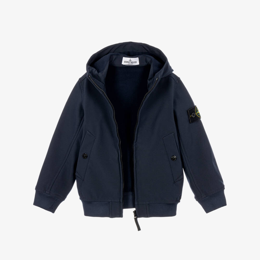 Stone Island Junior-Boys Navy Blue Water Resistant Soft Shell Jacket | Childrensalon
