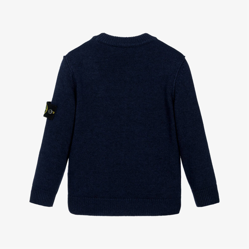 Stone Island Junior-Boys Navy Blue Wool Knit Sweater with Logo Badge | Childrensalon