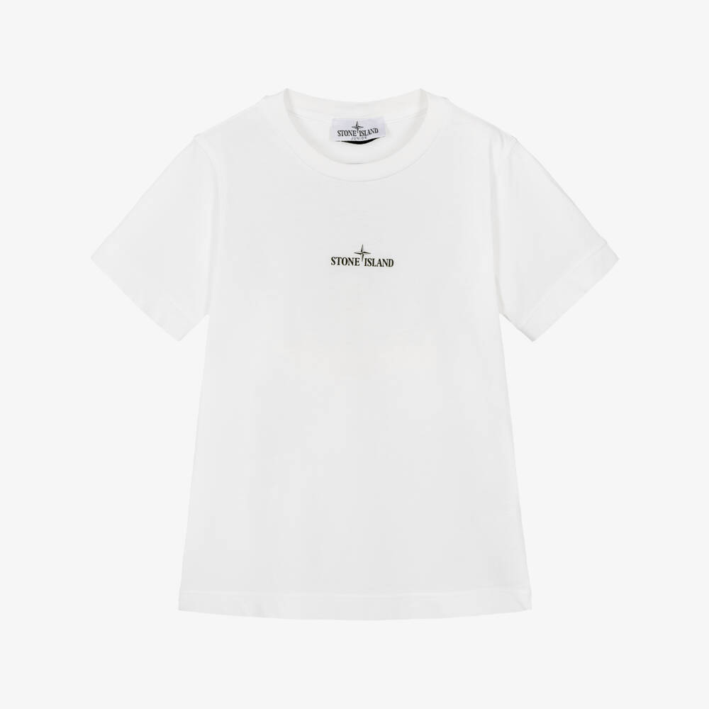 Stone Island Junior-Boys White Cotton Compass Graphic T-Shirt  | Childrensalon