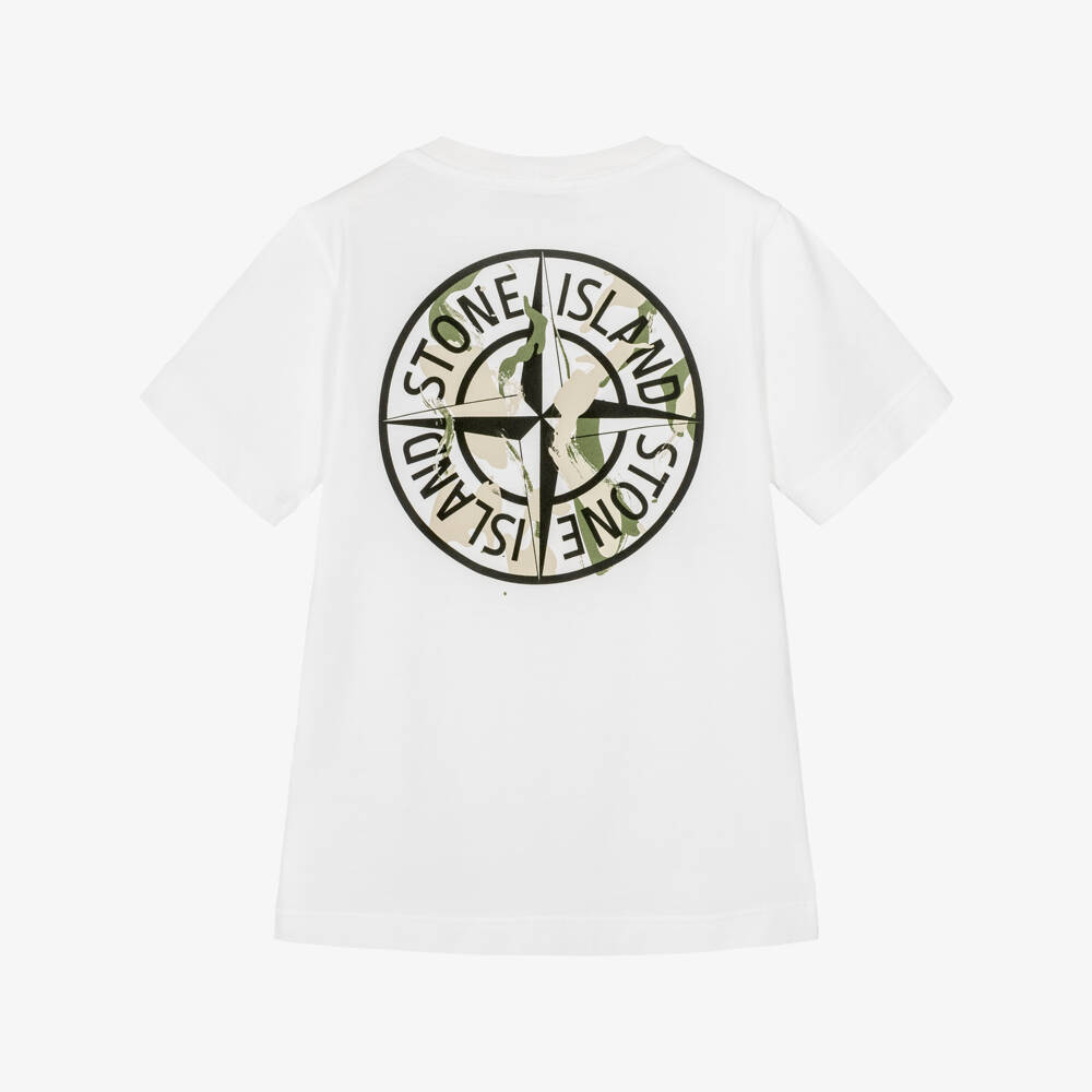 Stone Island Junior-Boys White Cotton Compass Graphic T-Shirt | Childrensalon