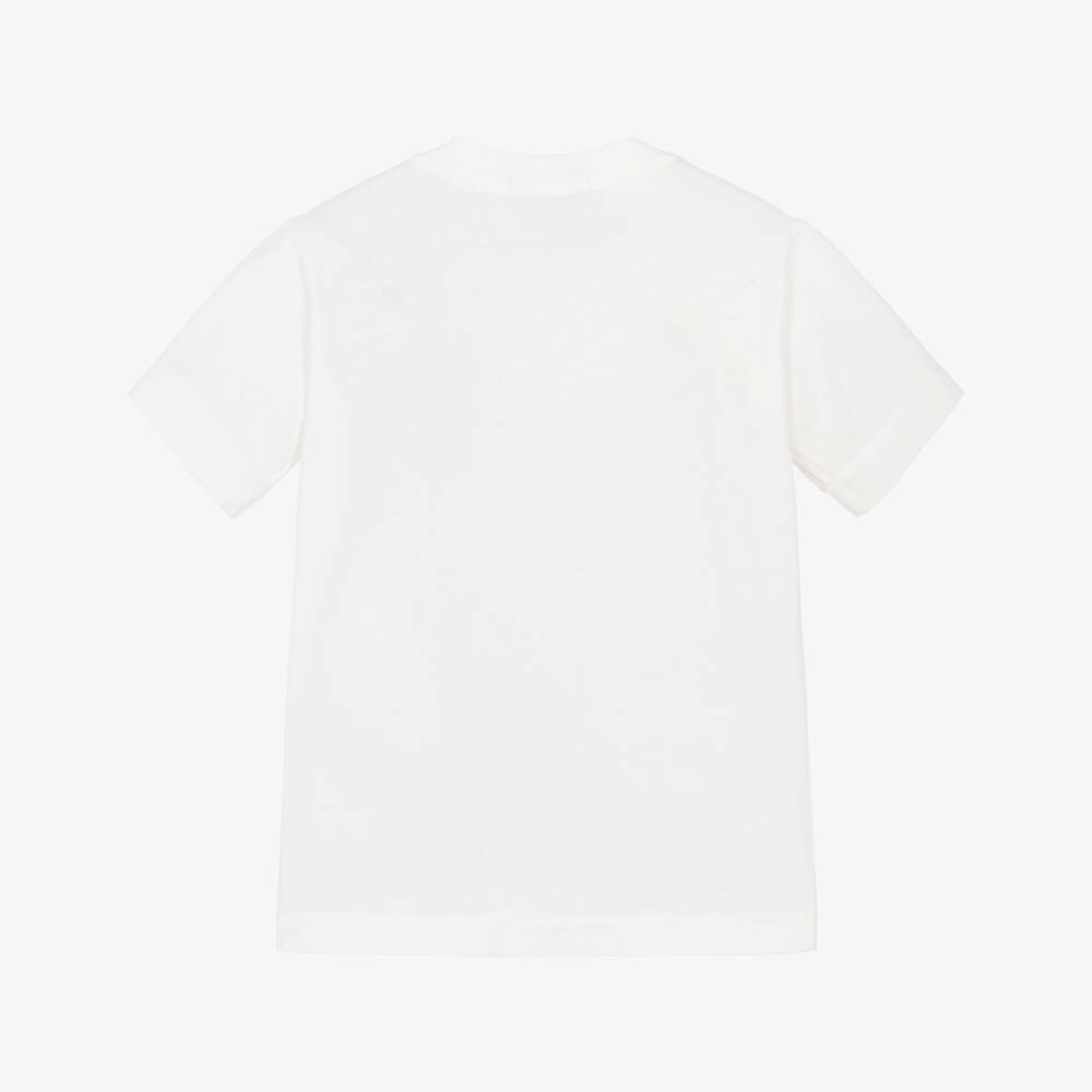 Stone Island Junior-Boys White Cotton Compass Patch T-Shirt | Childrensalon