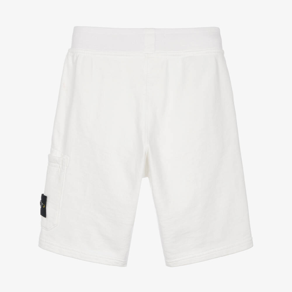 Stone Island Junior-Boys White Cotton Jersey Shorts with Logo Badge | Childrensalon
