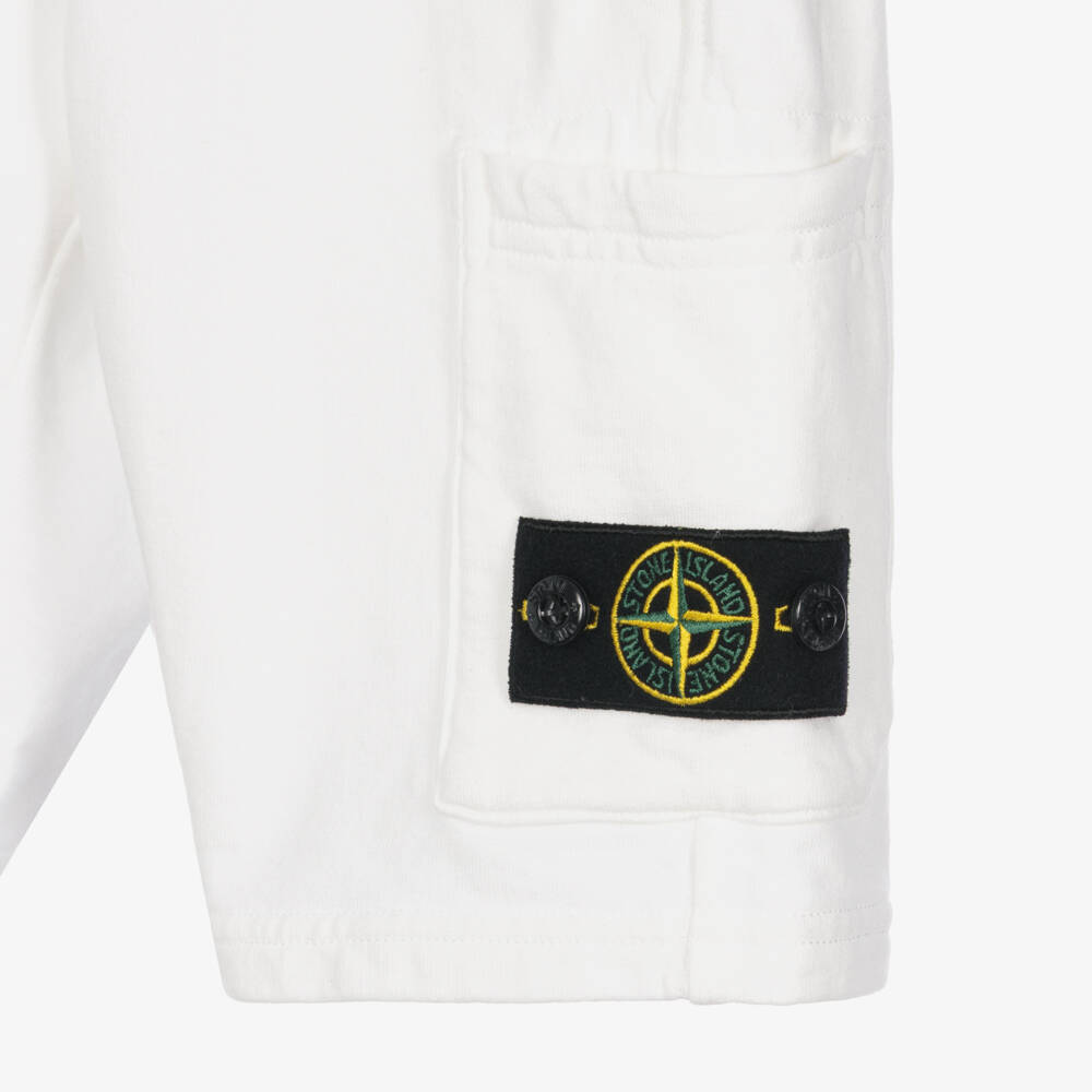 Stone Island Junior-Boys White Cotton Jersey Shorts with Logo Badge | Childrensalon
