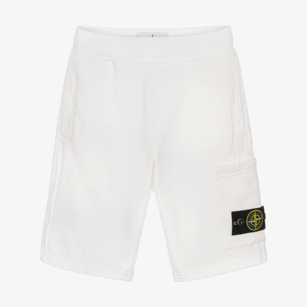 Stone Island Junior-Boys White Cotton Jersey Shorts with Logo Badge | Childrensalon