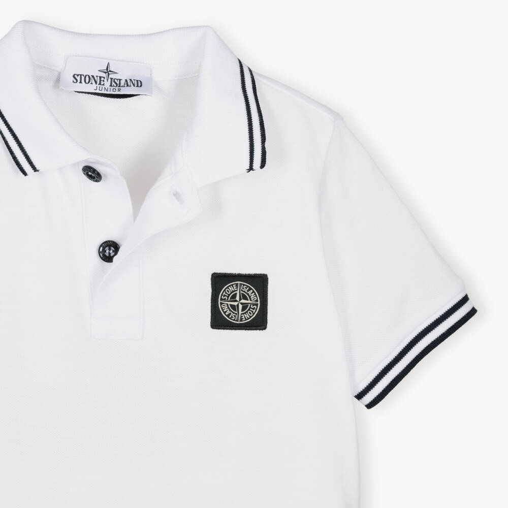 Stone Island Junior-Рубашка поло белая из органического хлопка для мальчиков | Childrensalon
