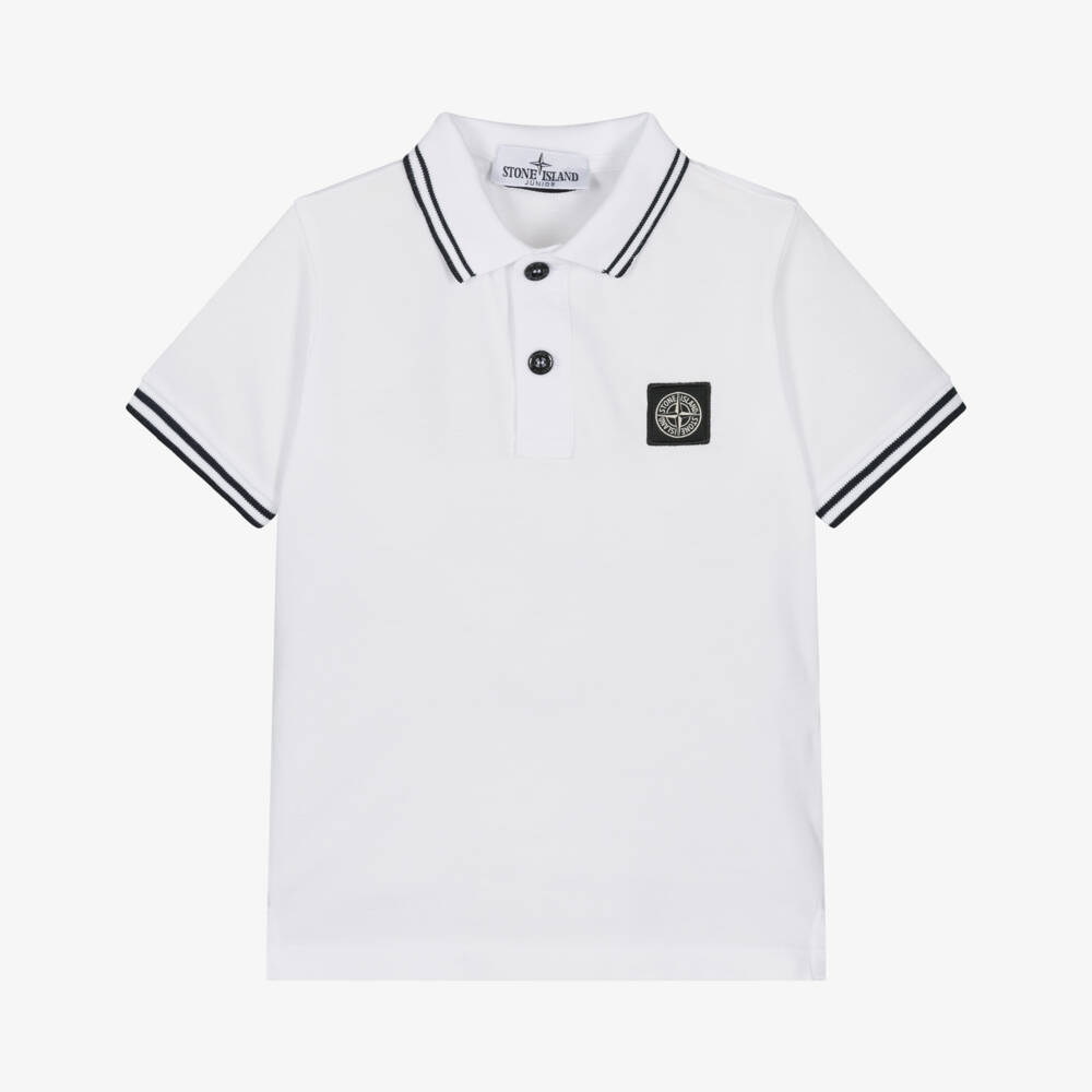 Stone Island Junior-Boys White Organic Cotton Polo Shirt | Childrensalon