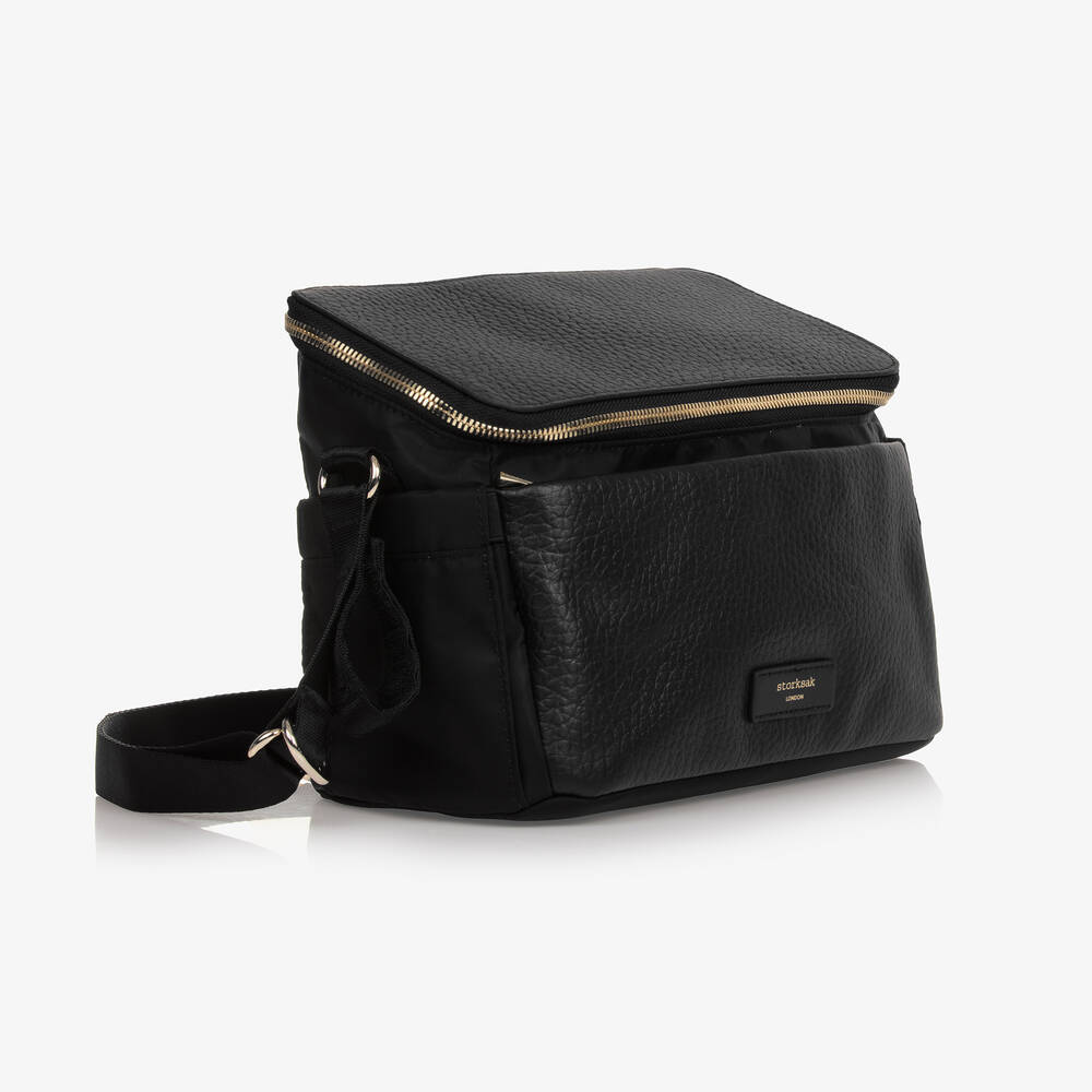 Storksak-حقيبة منظمة لعربة الأطفال جلد لون أسود (27 سم) | Childrensalon