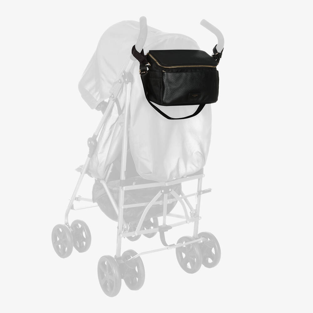 Storksak-حقيبة منظمة لعربة الأطفال جلد لون أسود (27 سم) | Childrensalon