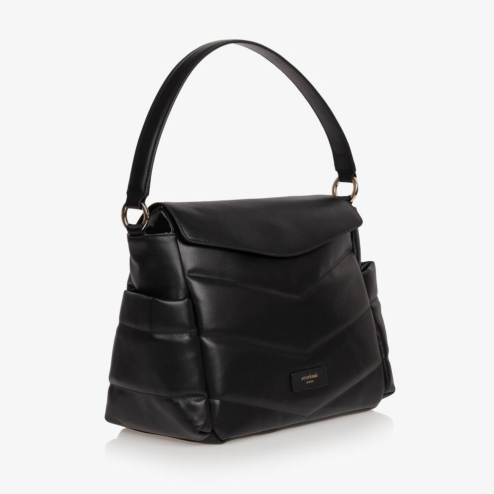 Storksak-حقيبة لمستلزمات الأطفال جلد لون أسود (32 سم) | Childrensalon