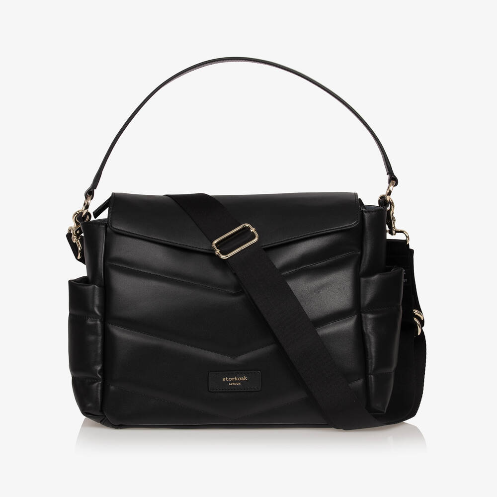 Storksak-حقيبة لمستلزمات الأطفال جلد لون أسود (32 سم) | Childrensalon