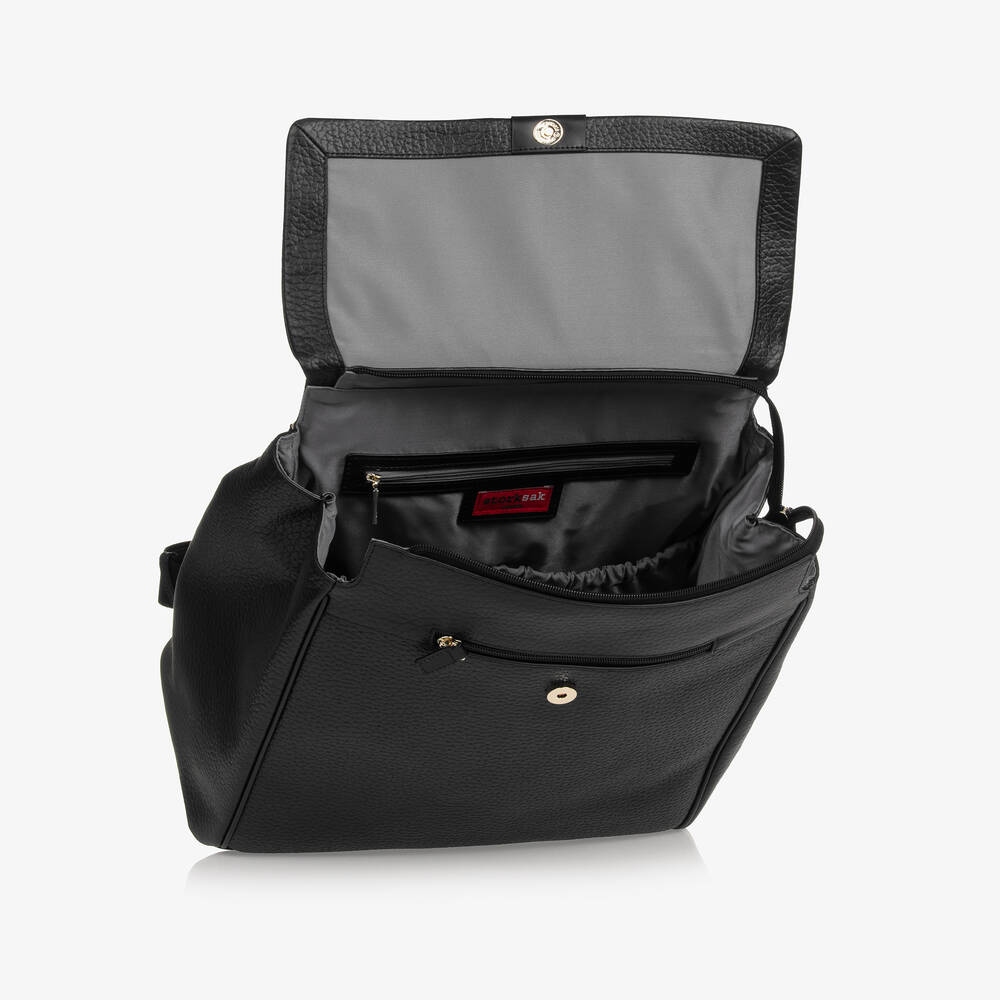 Storksak-Black St James Leather Changing Bag (37cm) | Childrensalon