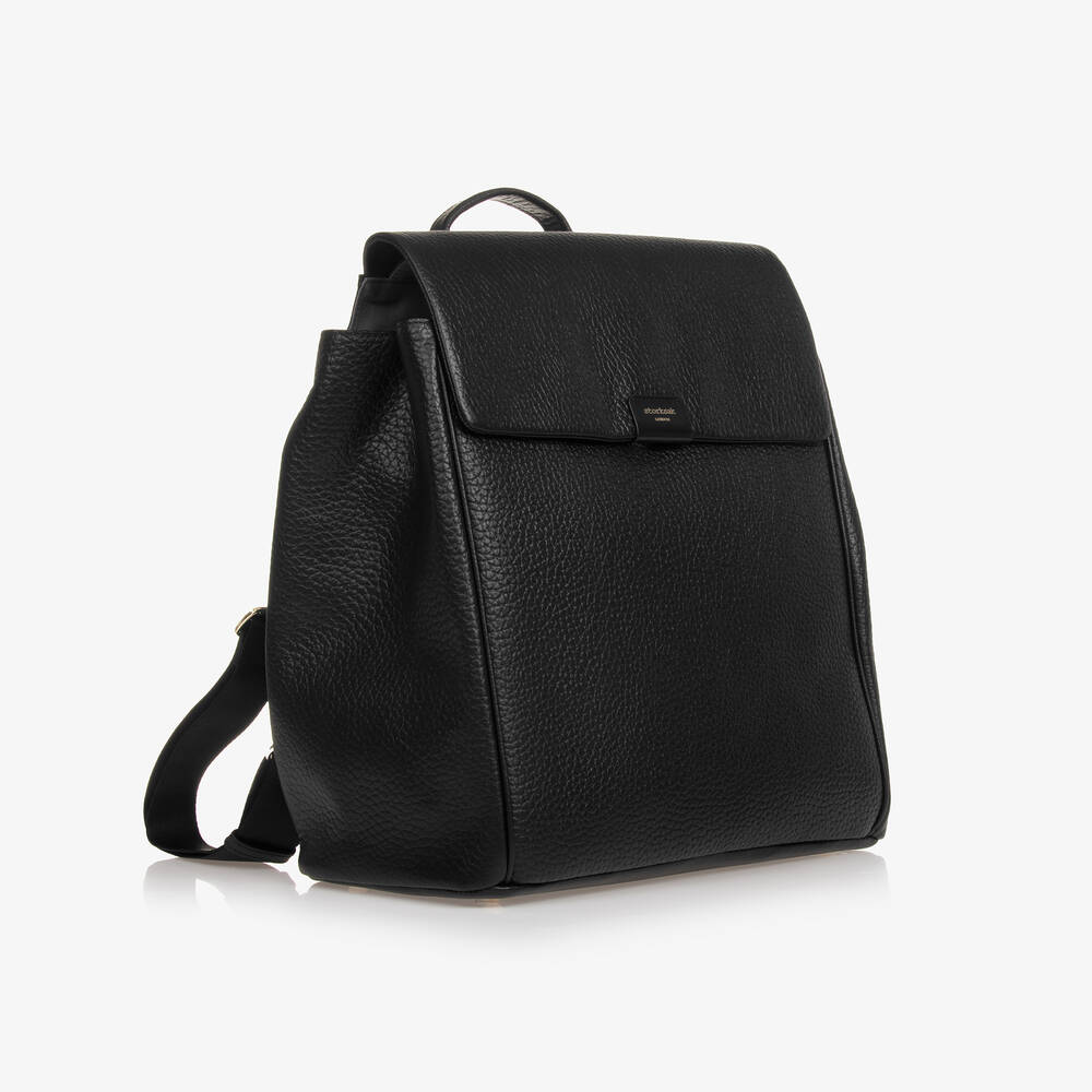 Storksak-Black St James Leather Changing Bag (37cm) | Childrensalon