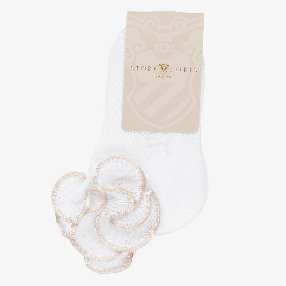 Story Loris-Baby Girls White & Ivory Ruffle Socks | Childrensalon