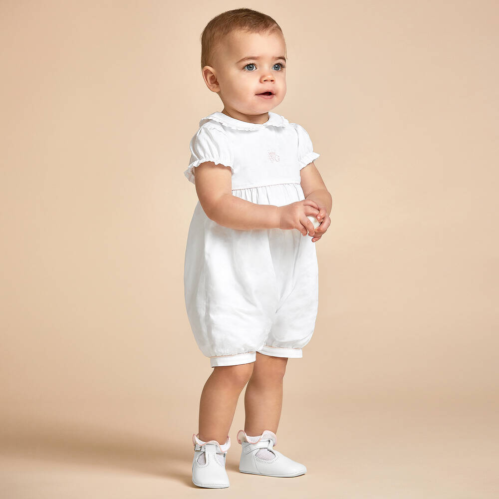 Story Loris-Baby Girls White & Pink Ruffle Socks | Childrensalon