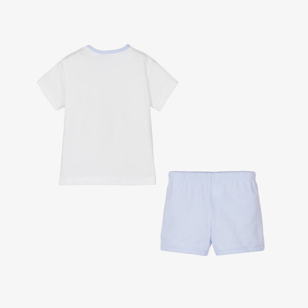 Story Loris-Blue & White Cotton Moon Pyjamas | Childrensalon