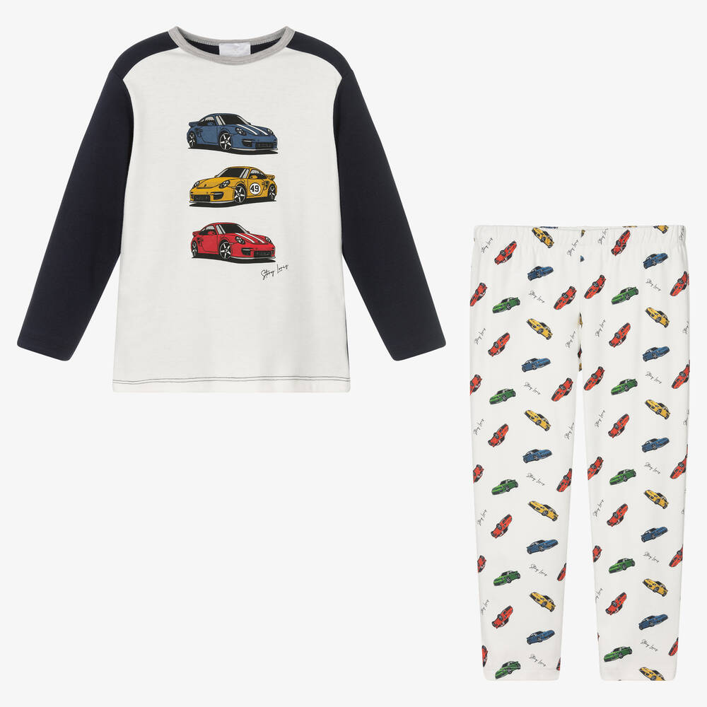 Story Loris-Boys Blue & Ivory Cotton Pyjamas | Childrensalon