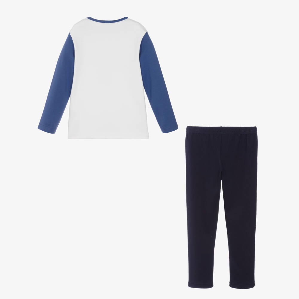 Story Loris-Boys Blue & White Cotton Ski Bear Pyjamas | Childrensalon