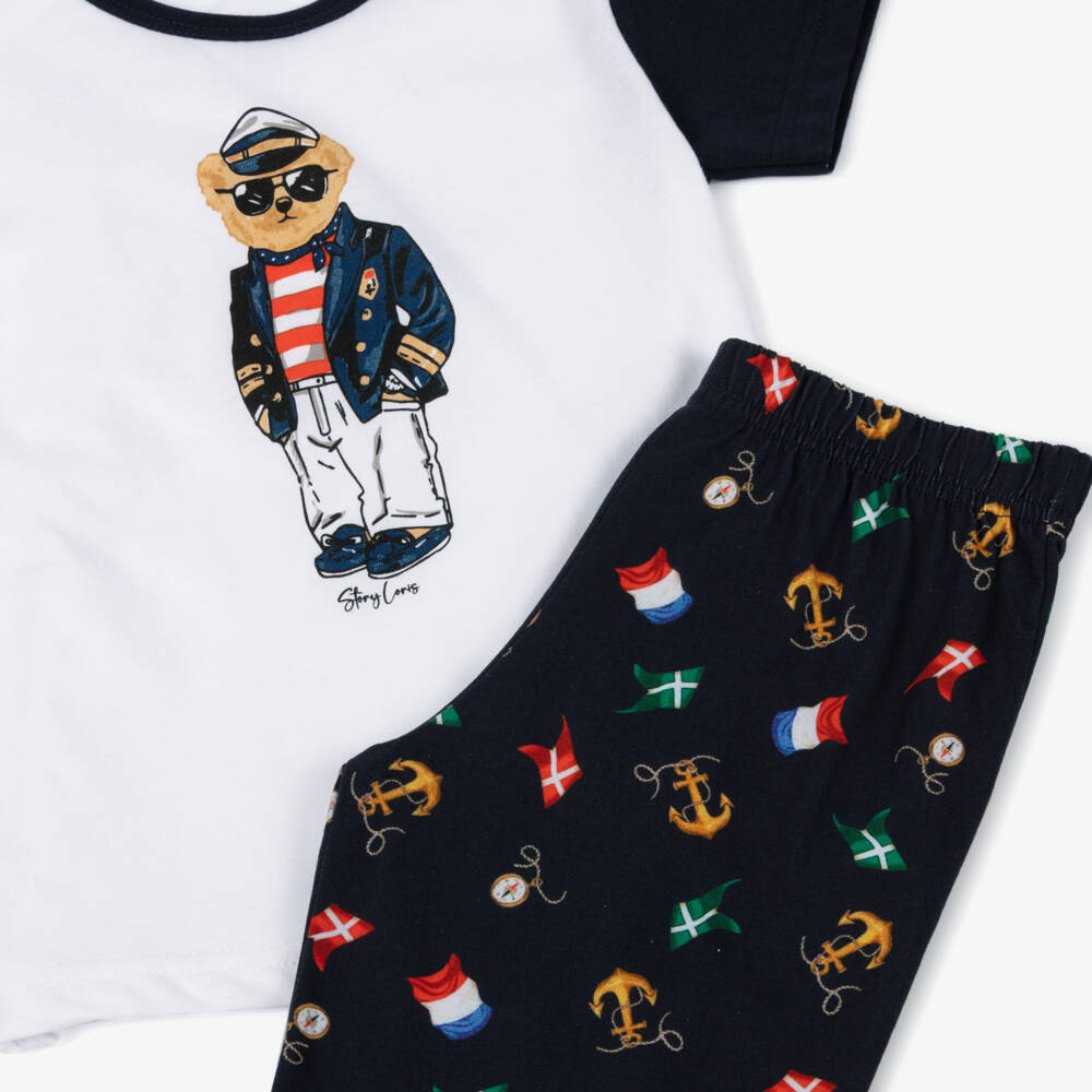 Story Loris-Boys Navy Blue Cotton Sailor Bear Pyjamas | Childrensalon