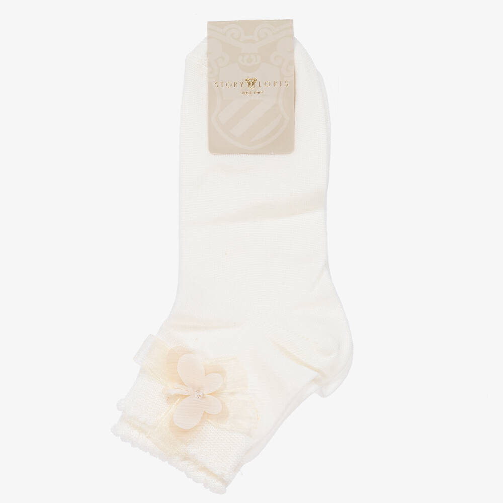 Story Loris-Girls Ivory Cotton Butterfly Socks  | Childrensalon