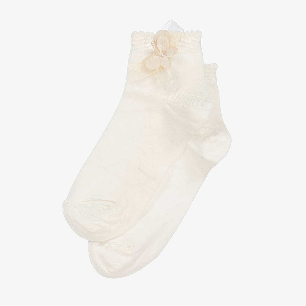 Story Loris-Girls Ivory Cotton Butterfly Socks  | Childrensalon