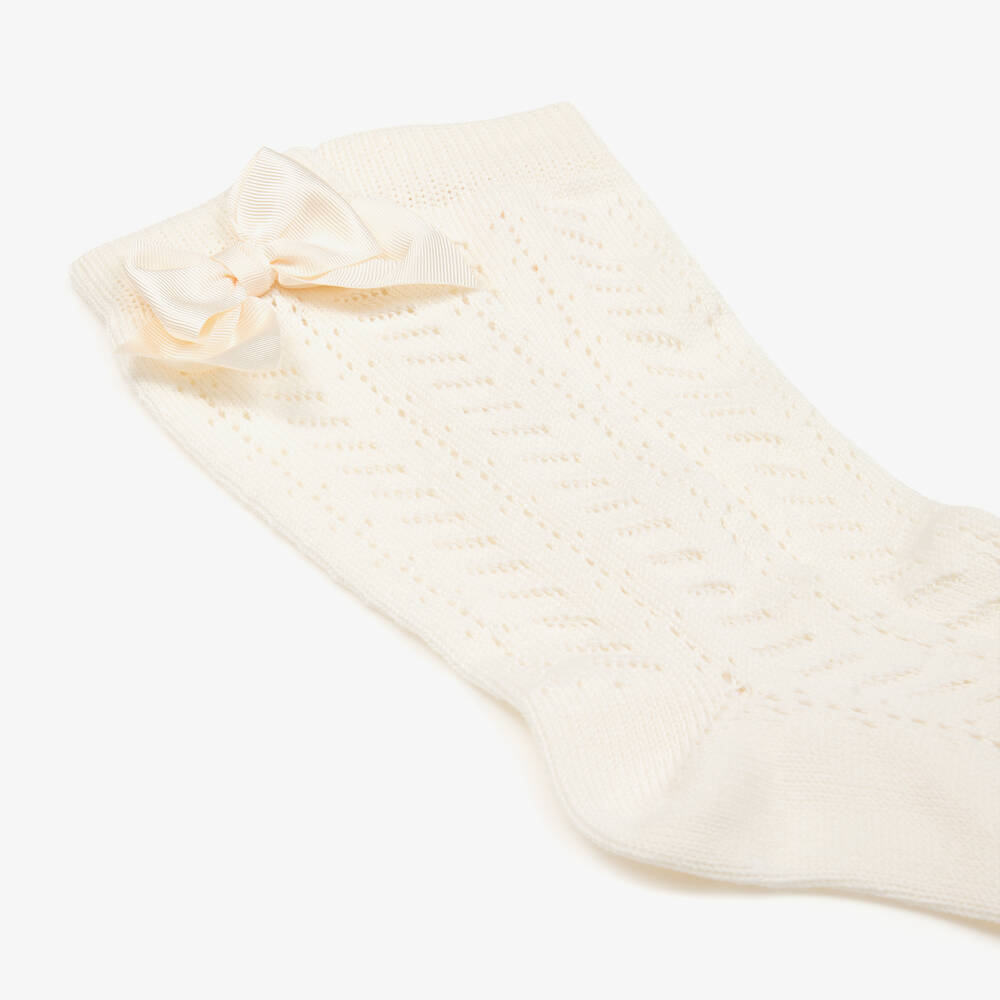 Story Loris-Girls Ivory Cotton Pointelle Bow Socks | Childrensalon