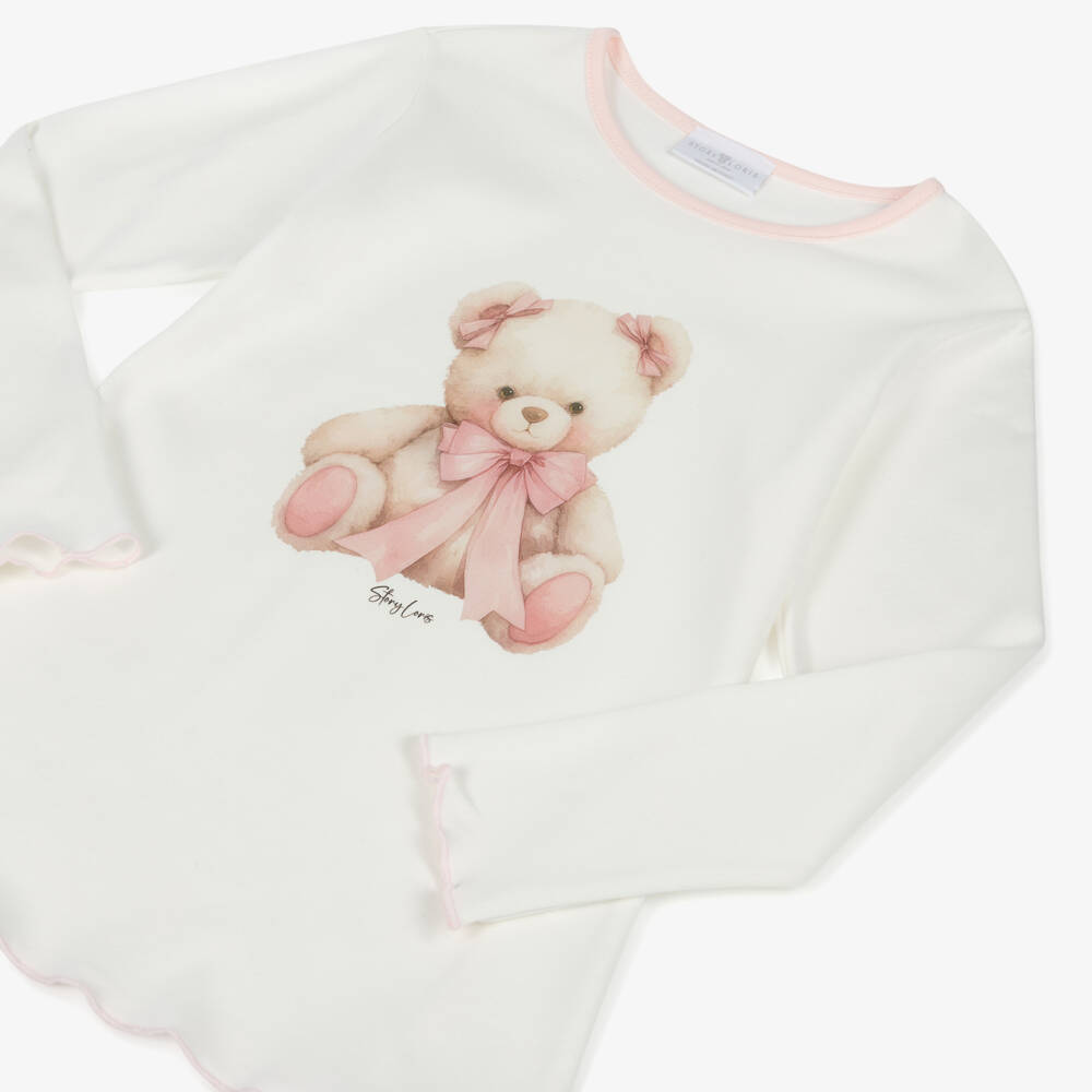 Story Loris-بيجاما بطبعة دب تيدي قطن لون زهري وعاجي للبنات  | Childrensalon