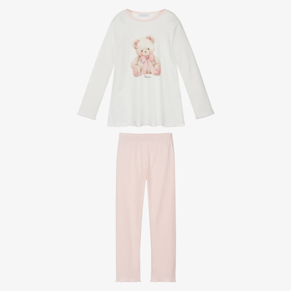 Story Loris-بيجاما بطبعة دب تيدي قطن لون زهري وعاجي للبنات  | Childrensalon