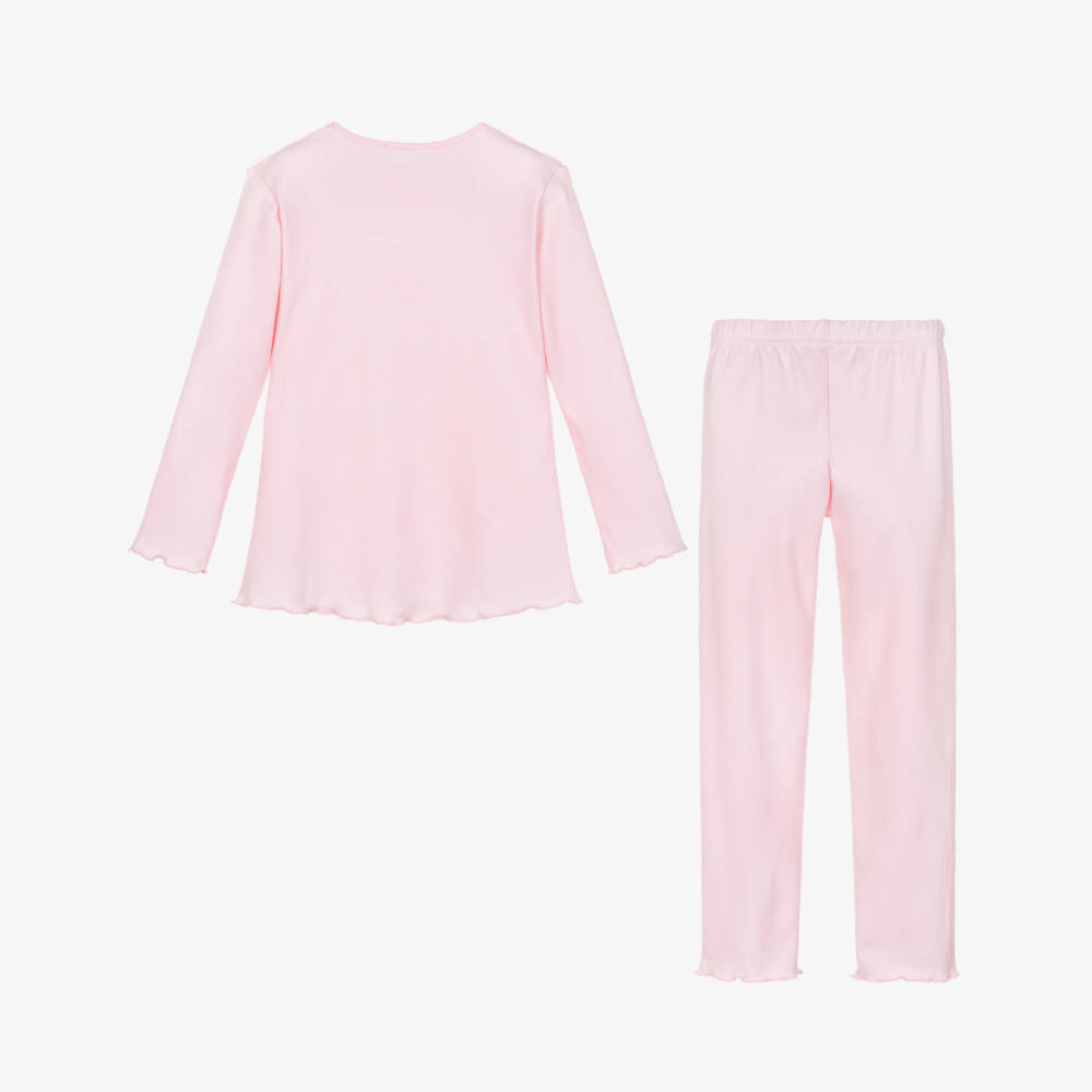 Story Loris-Girls Pink Cotton Pyjamas with Ski Bear Print | Childrensalon