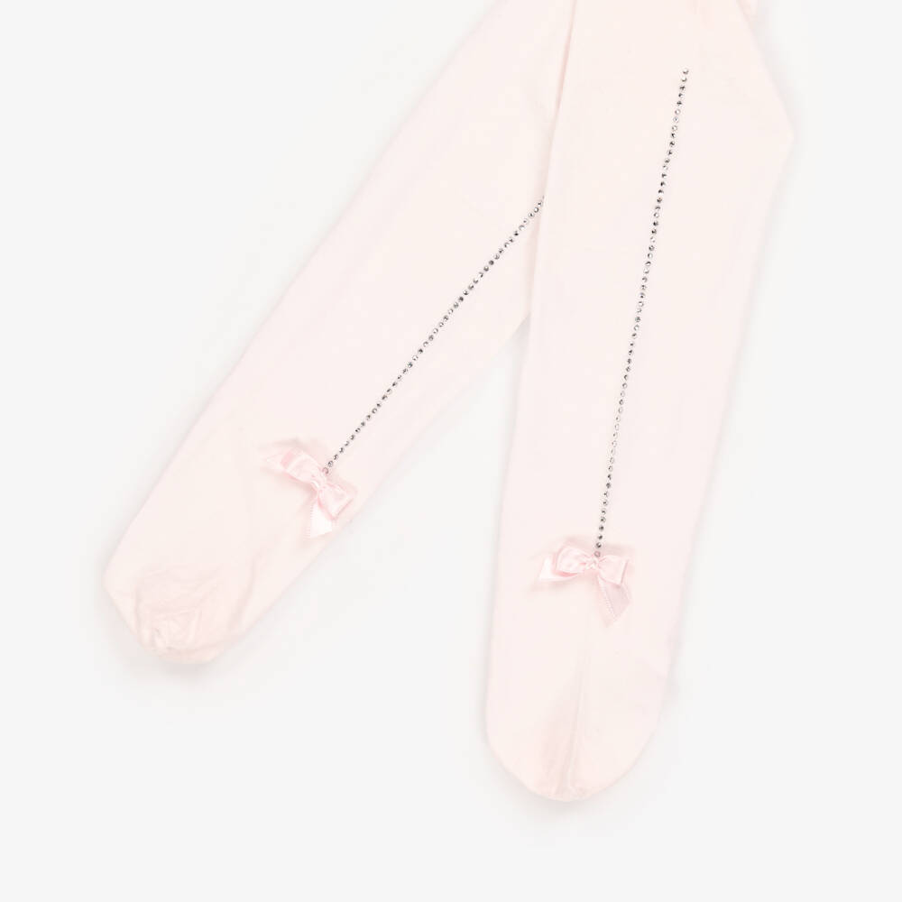 Story Loris-Girls Sheer Pink Diamanté Tights | Childrensalon