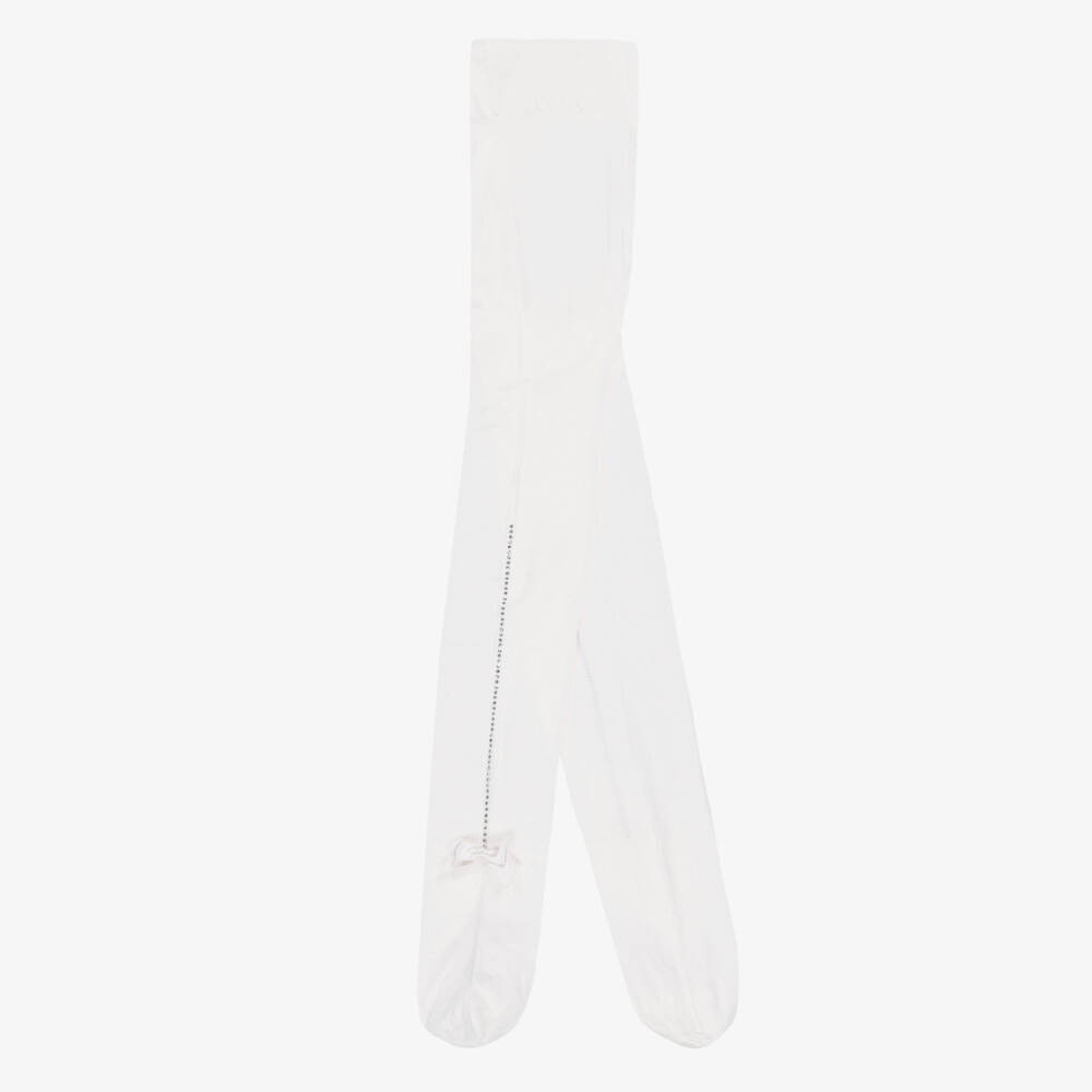 Story Loris-Girls Sheer White Diamanté Tights | Childrensalon