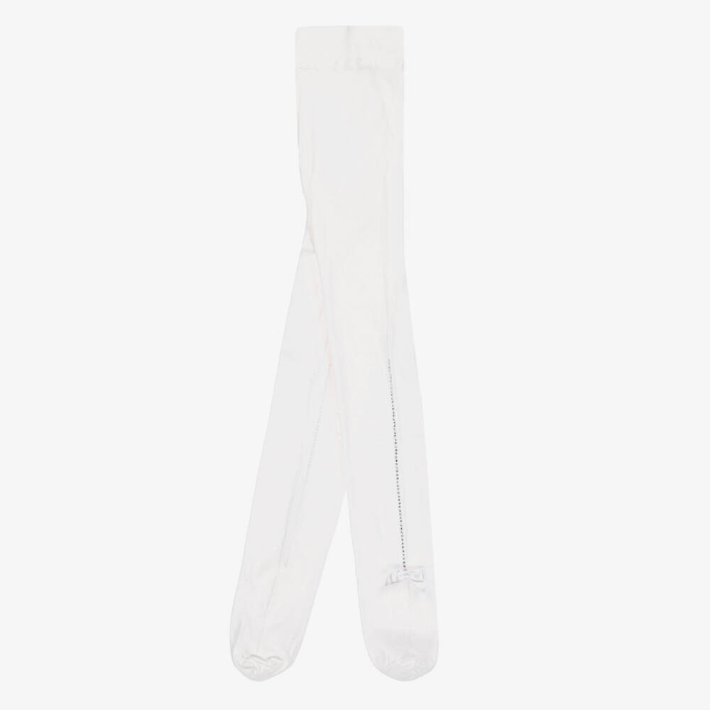 Story Loris-Girls Sheer White Diamanté Tights | Childrensalon