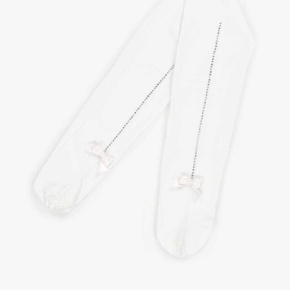 Story Loris-Girls Sheer White Diamanté Tights | Childrensalon