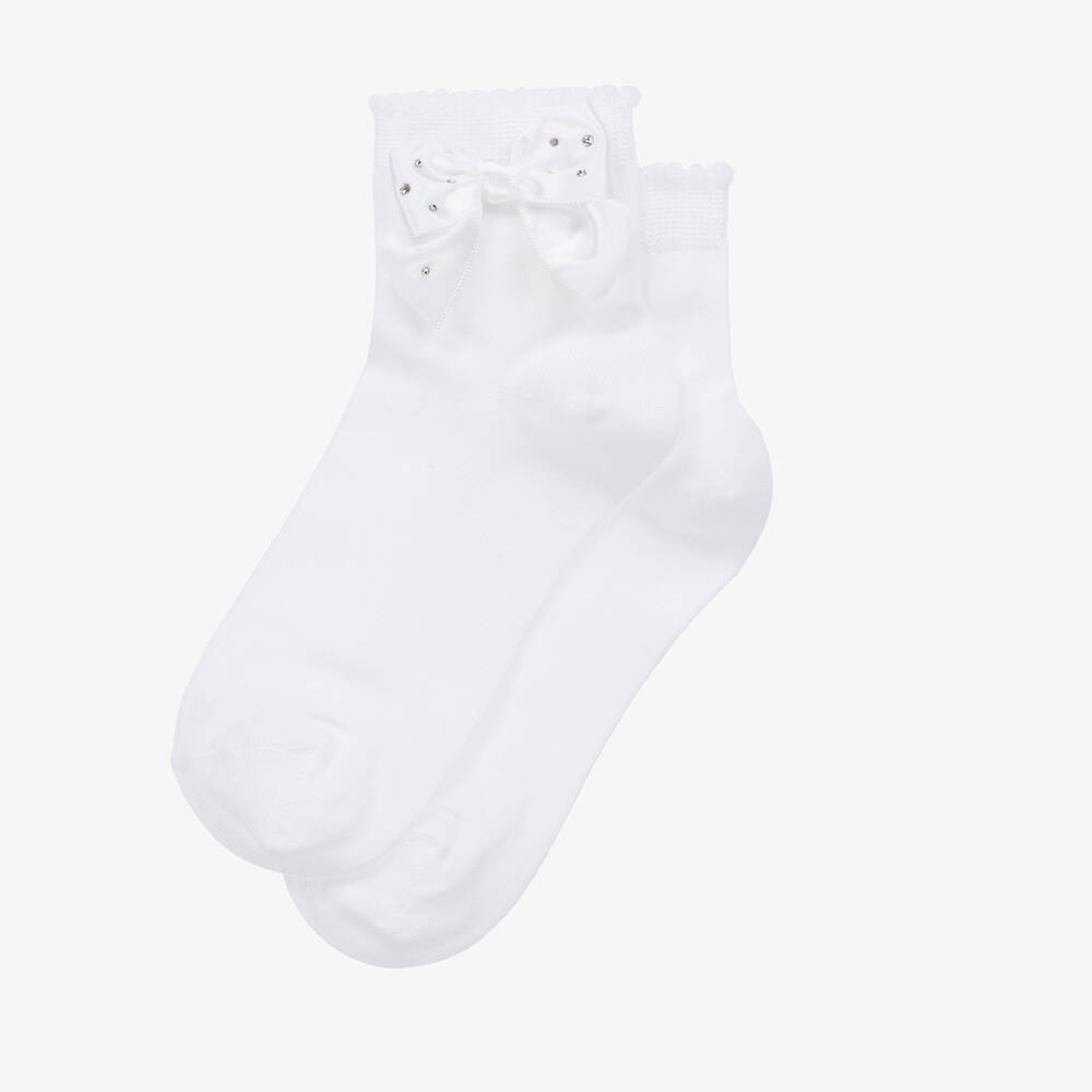Story Loris-Girls White Bow Cotton Socks | Childrensalon
