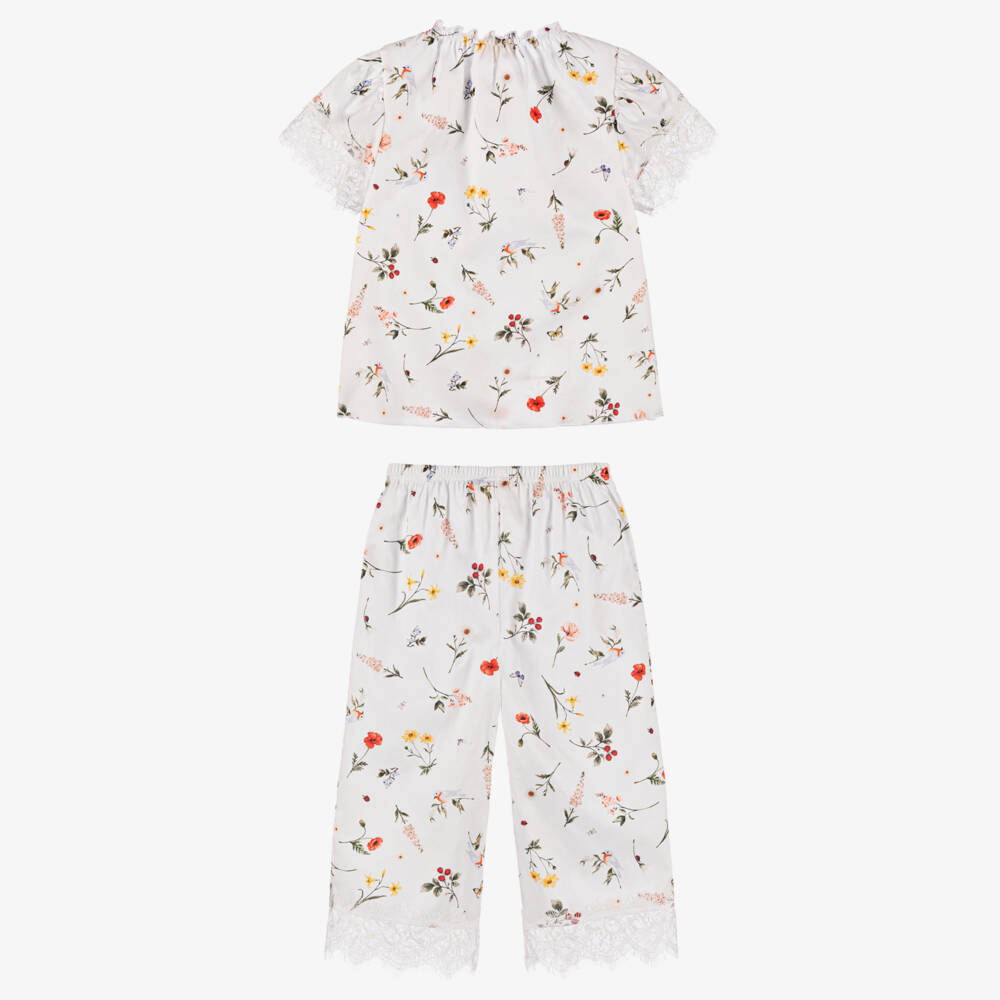 Story Loris-Girls White Cotton Woodland Pyjamas | Childrensalon