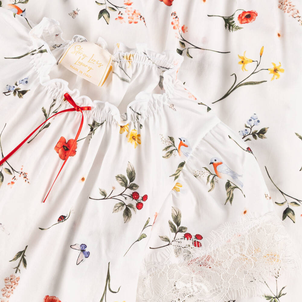 Story Loris-Girls White Cotton Woodland Pyjamas | Childrensalon