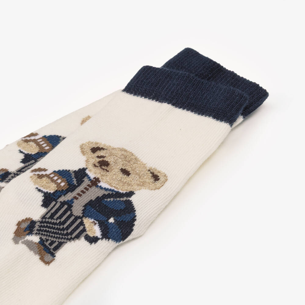 Story Loris-Ivory Cotton Socks with Teddy Bear | Childrensalon