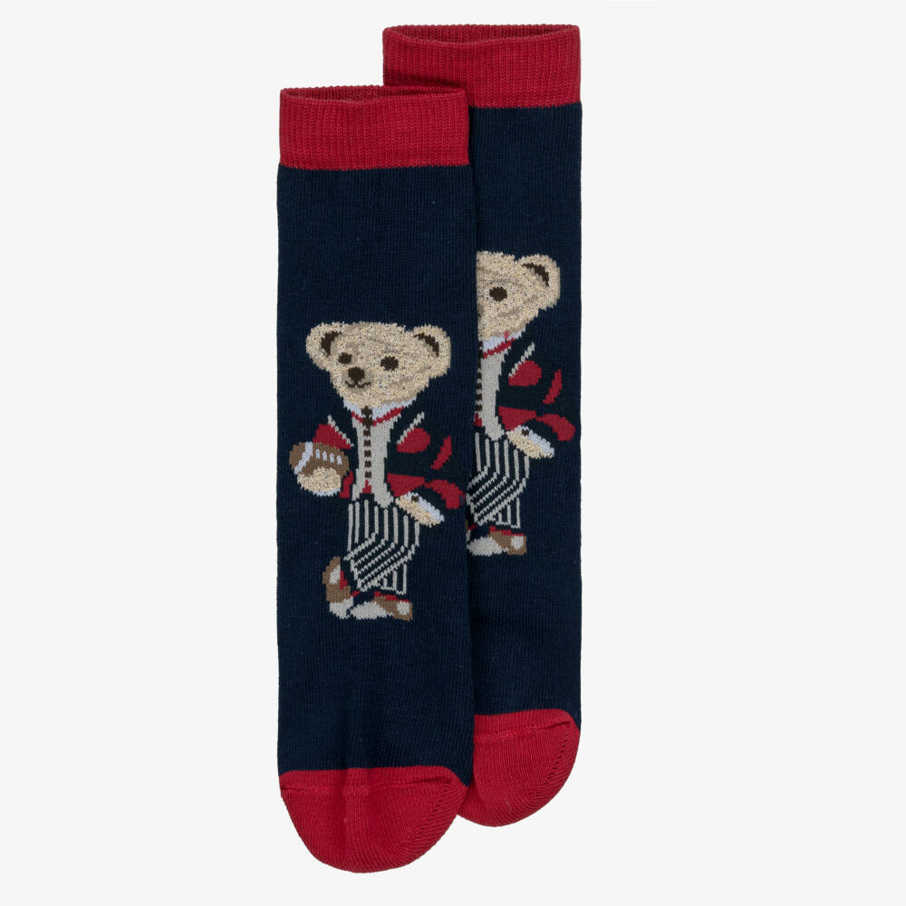 Story Loris-Navy Blue Cotton Socks with Teddy Bear | Childrensalon