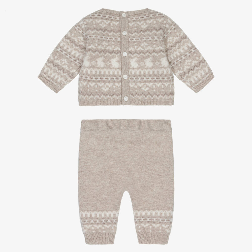 Tartine et Chocolat-Baby Boys Beige Wool & Cashmere Knit Bunny Trouser Set | Childrensalon