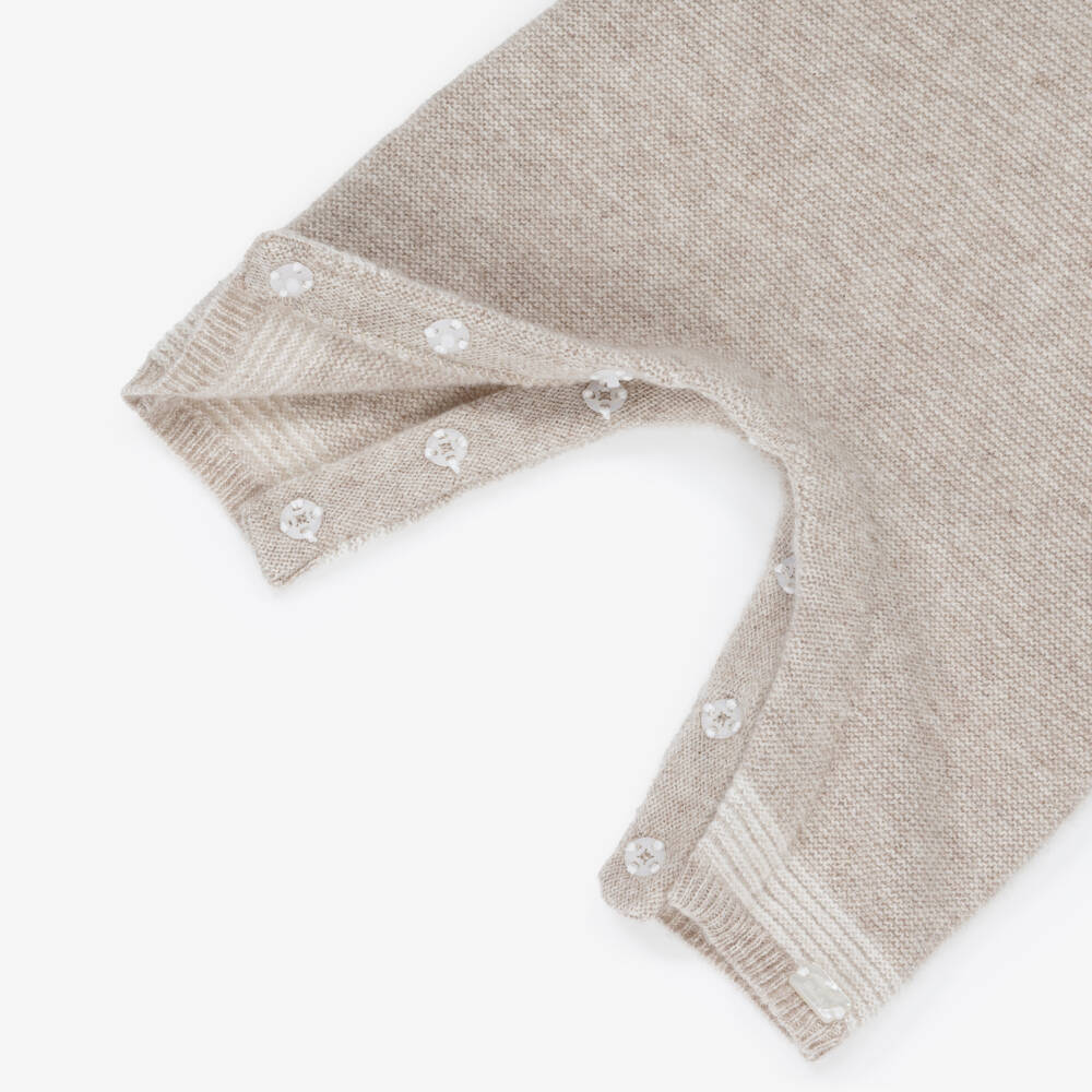 Tartine et Chocolat-Baby Boys Beige Wool & Cashmere Knitted Romper | Childrensalon
