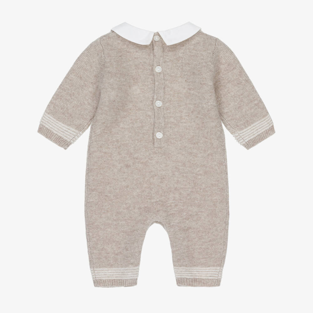 Tartine et Chocolat-Baby Boys Beige Wool & Cashmere Knitted Romper | Childrensalon
