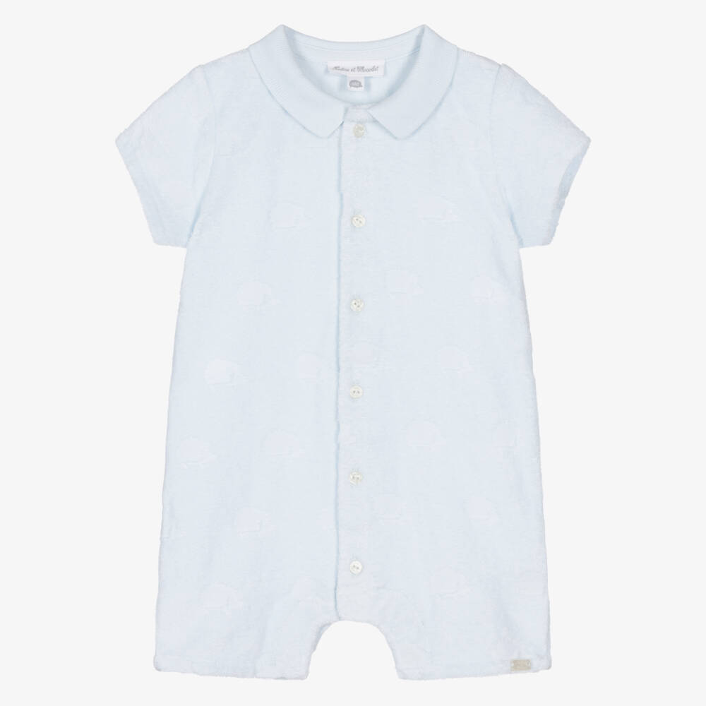Tartine et Chocolat-Baby Boys Blue Cotton Towelling Hedgehog Shortie | Childrensalon