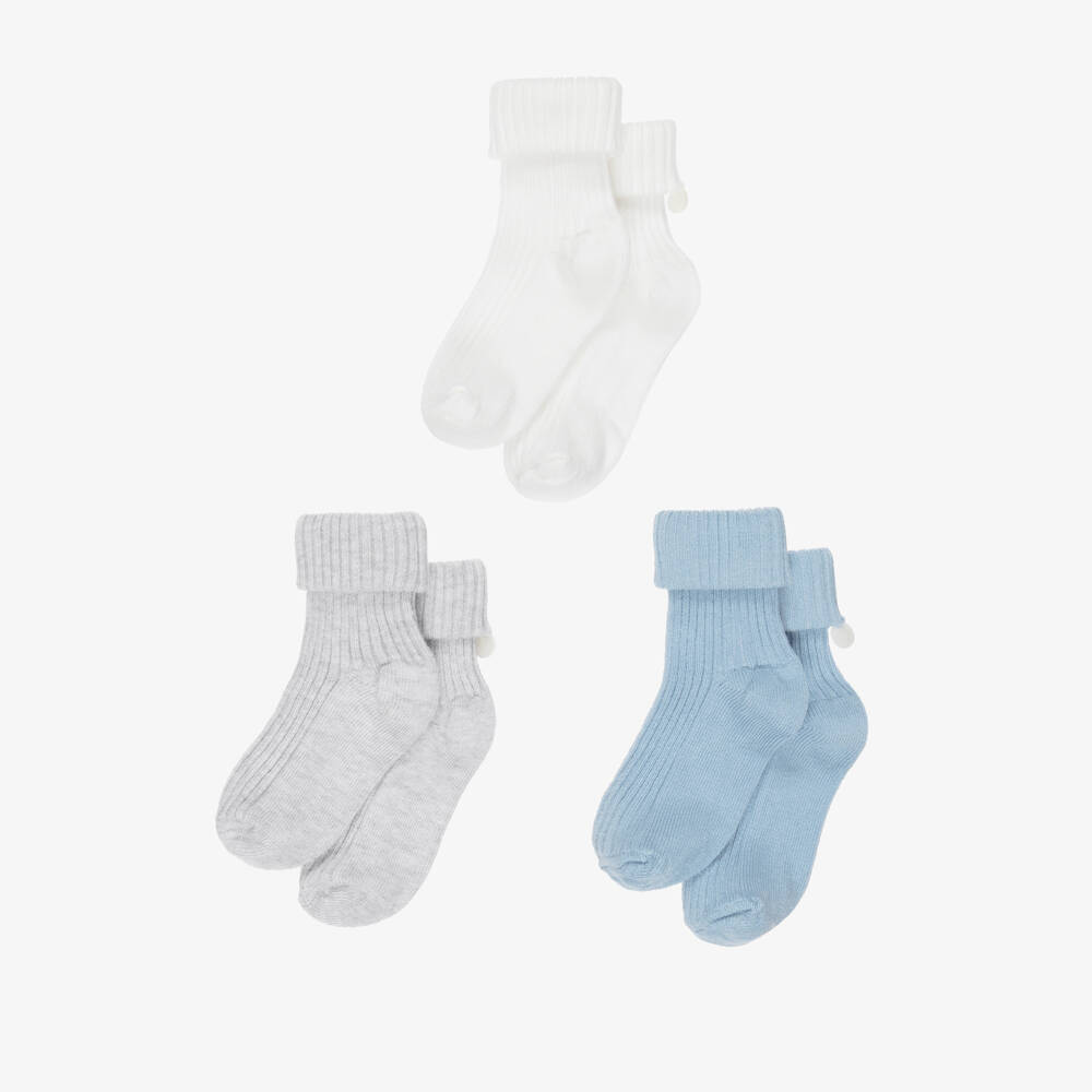 Tartine et Chocolat-Baby Boys Blue & Grey Socks (3 Pack) | Childrensalon