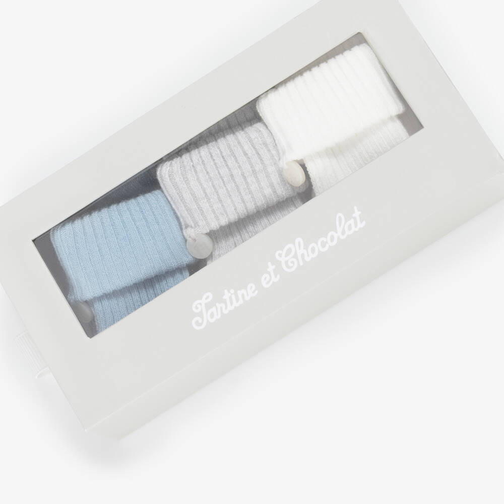 Tartine et Chocolat-Baby Boys Blue & Grey Socks (3 Pack) | Childrensalon