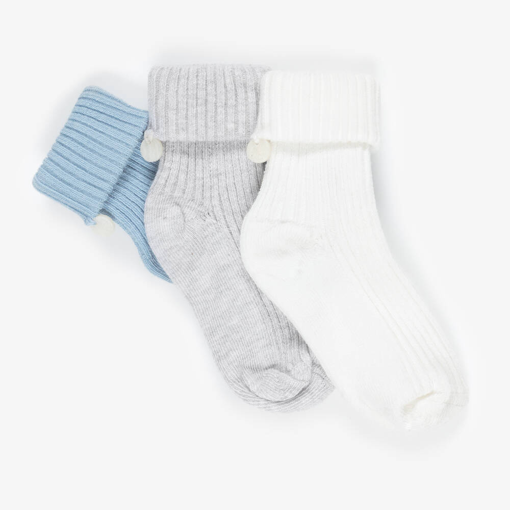 Tartine et Chocolat-Baby Boys Blue & Grey Socks (3 Pack) | Childrensalon