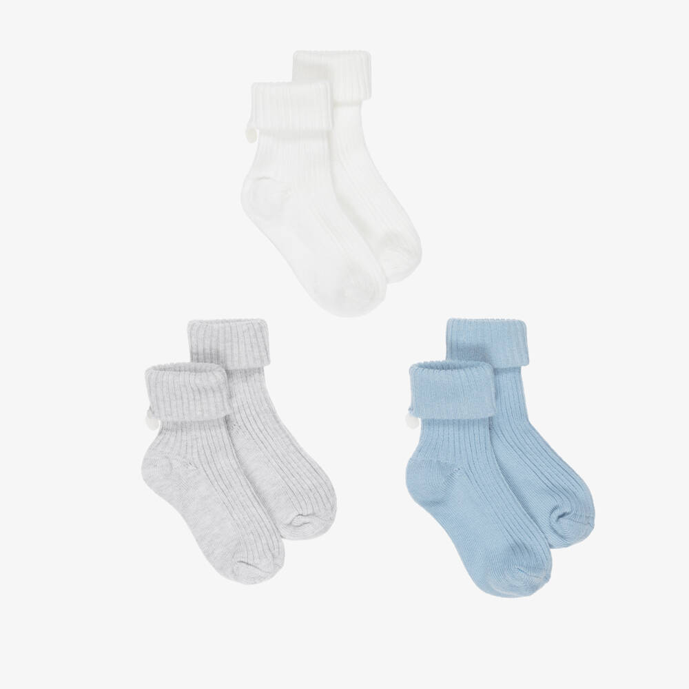 Tartine et Chocolat-Baby Boys Blue & Grey Socks (3 Pack) | Childrensalon