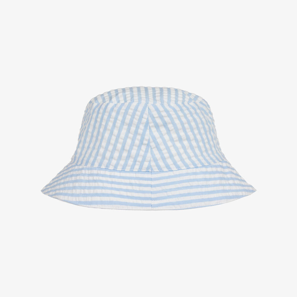 Tartine et Chocolat-Baby Boys Blue & White Stripe Cotton Seersucker Sun Hat | Childrensalon