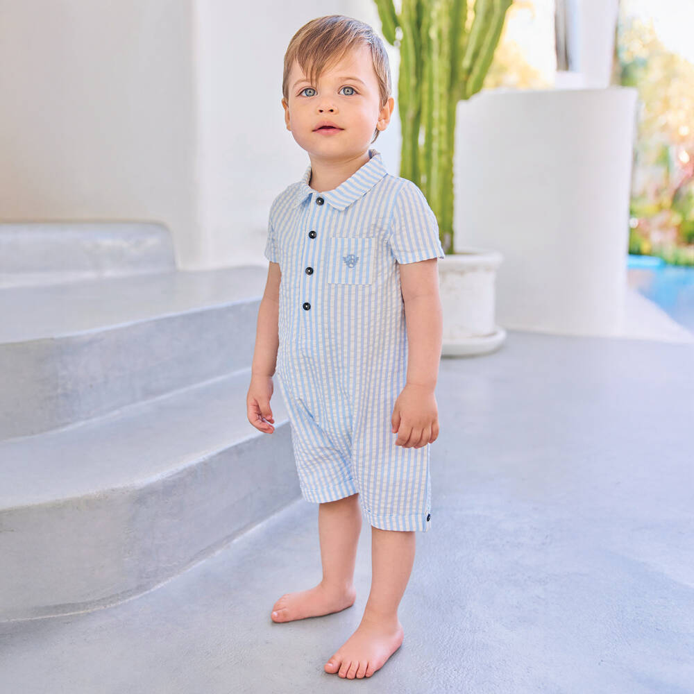 Tartine et Chocolat-بودي سوت قطن مقلم لون أبيض وأزرق للأولاد الرضع | Childrensalon